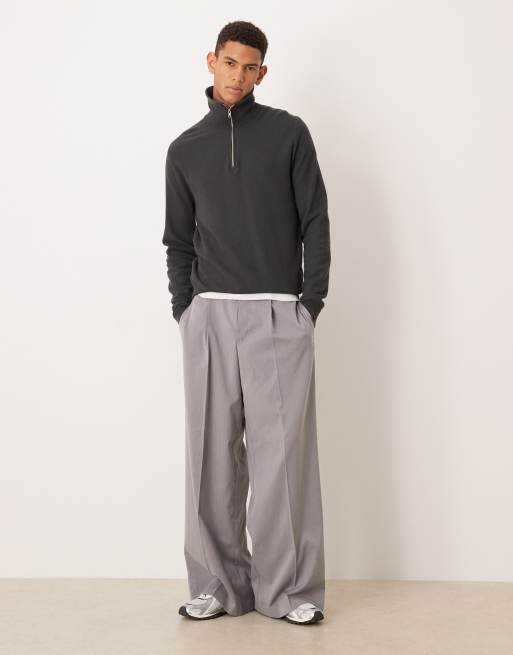 Mango cotton mix quarter zip knitted polo top in charcoal, 2 of 5