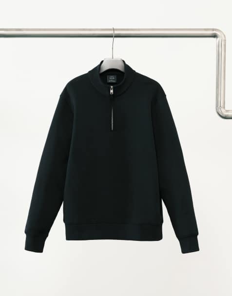 Mango cotton mix quarter zip sweatshirt in navy - view 1