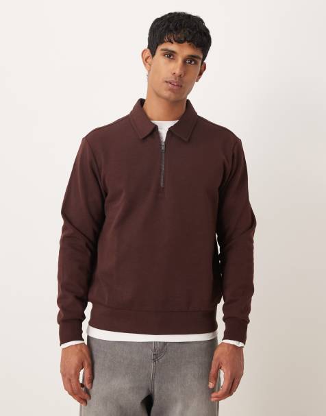 Mango cotton mix quarter zip top in burgundy