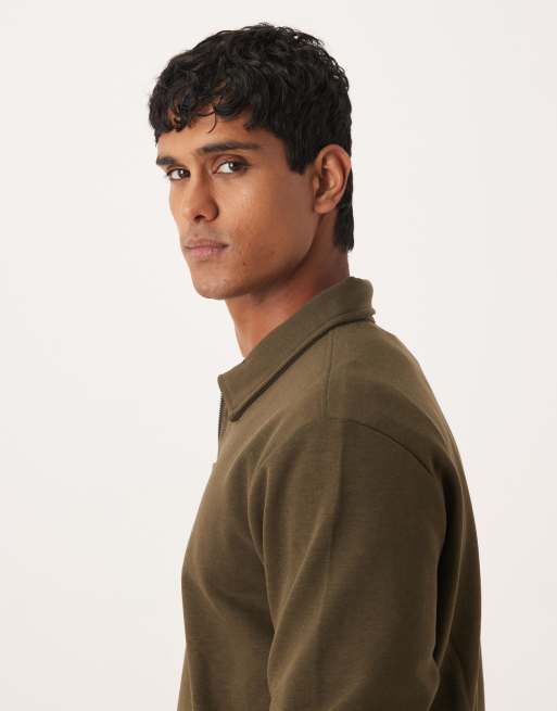 Mango cotton mix quarter zip top in khaki, 4 of 5