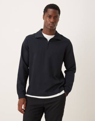 Mango Cotton Mix Quarter Zip Top In Black