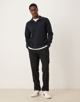 Mango Cotton Mix Quarter Zip Top In Black