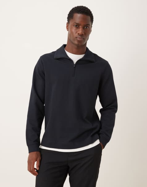 Mango cotton mix quarter zip top in light grey - view 1