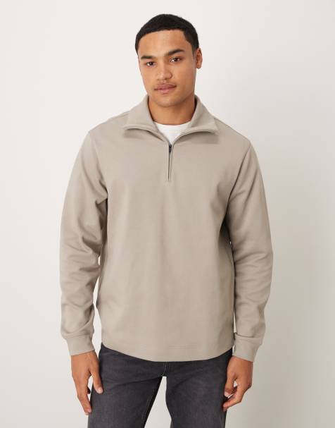 Mango cotton mix quarter zip top in light grey - view 1
