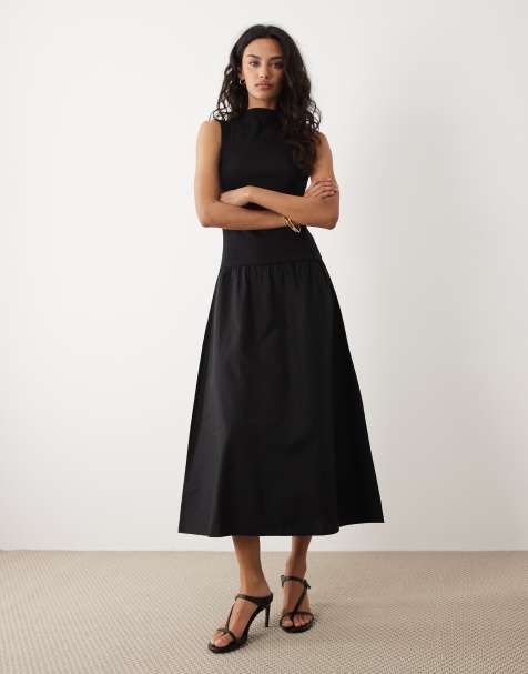 Mango cotton mix racer midi dress in black - view 1