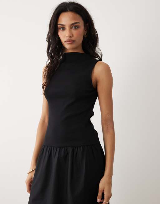 mango black cotton dress MANGO - Contrast-bodice Dress Black