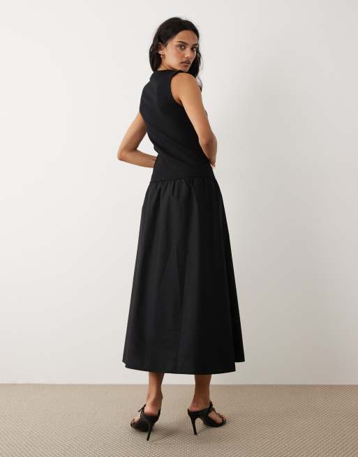 Mango cotton mix racer midi dress in black | ASOS