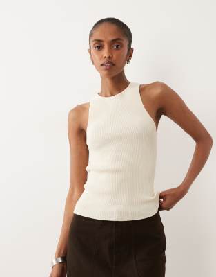 Mango Cotton Mix Racer Tank Top In Neutral