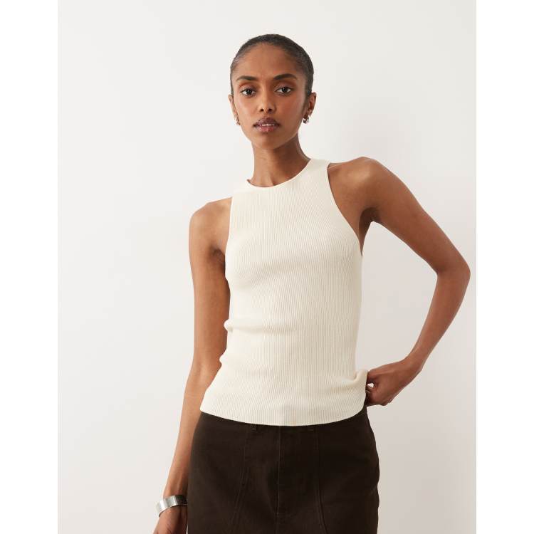 Mango cotton mix racer tank top in cream | ASOS