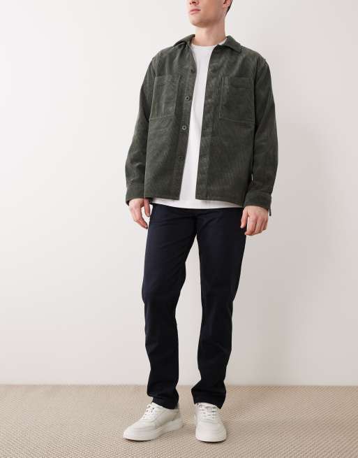 Mango cotton mix regular fit tapered trousers in navy, 2 of 5