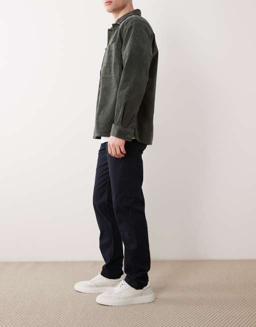 Mango cotton mix regular fit tapered trousers in navy, 3 of 5