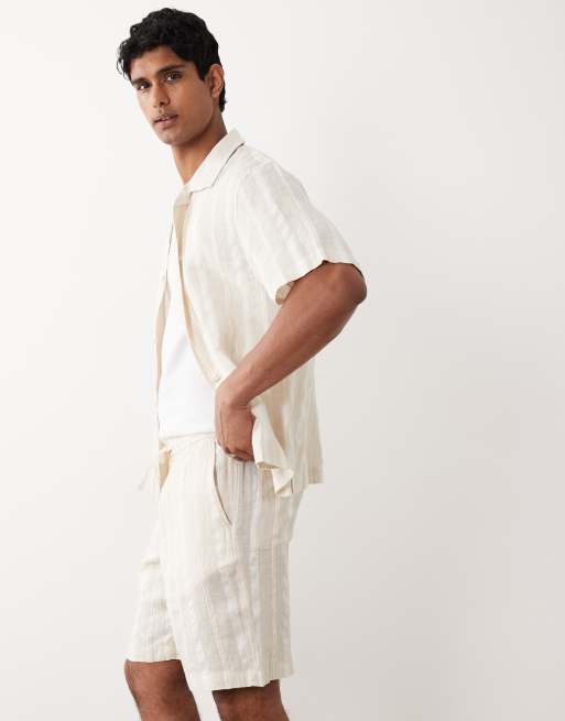 Mango cotton mix relaxed fit striped shorts in ecru, 3 of 5