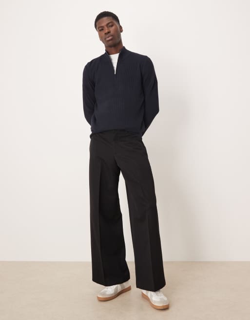 Mango cotton mix ribbed quarter zip in navy, 2 of 5