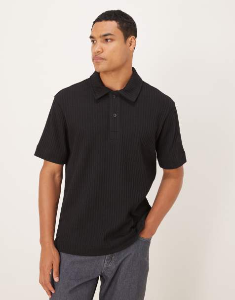 Mango cotton mix ribbed short sleeve shirt in black - view 1