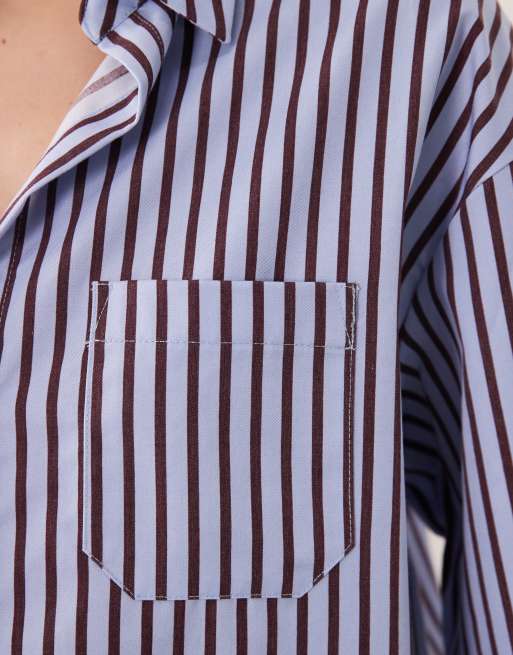Mango cotton mix shirt in blue and burgundy stripe, 3 of 4