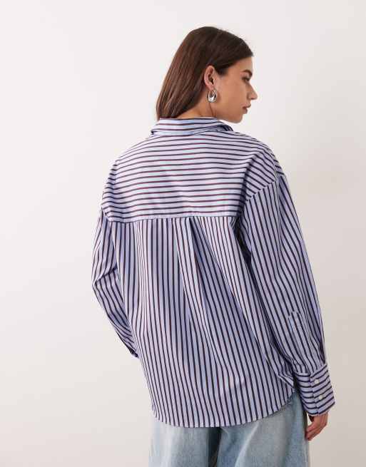 Mango cotton mix shirt in blue and burgundy stripe, 4 of 4