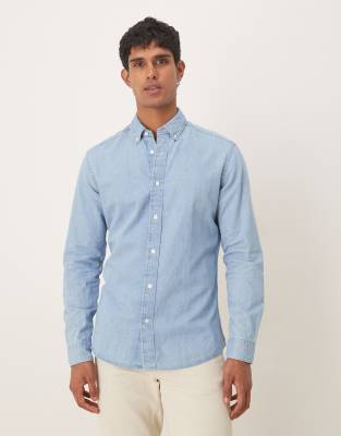 Mango Cotton Mix Shirt In Blue
