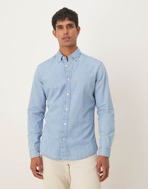 Mango cotton mix shirt in light blue - view 1