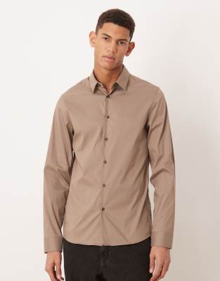 Mango cotton mix shirt in mushroom-Brown