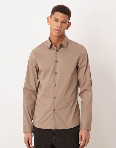 Mango cotton mix shirt in mushroom