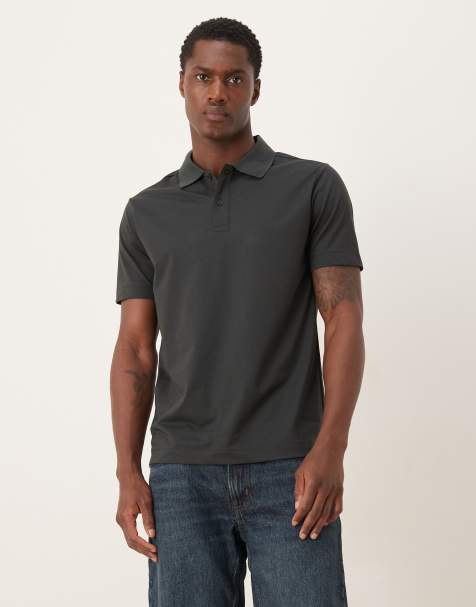 Mango cotton mix short sleeve polo top in dark green - view 1