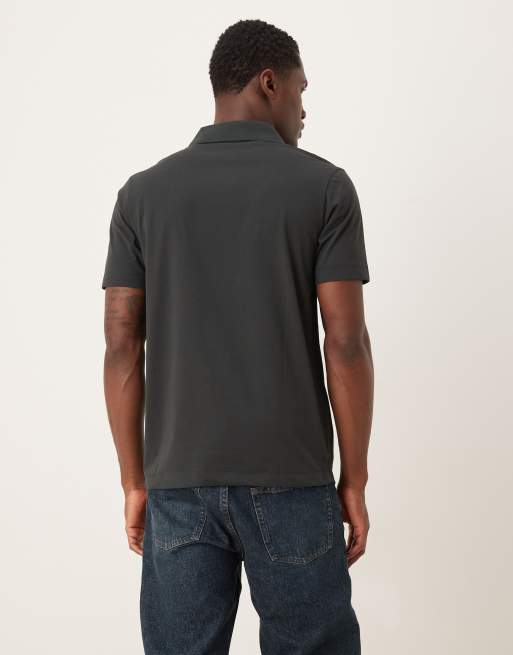 Mango cotton mix short sleeve polo top in dark green, 3 of 5