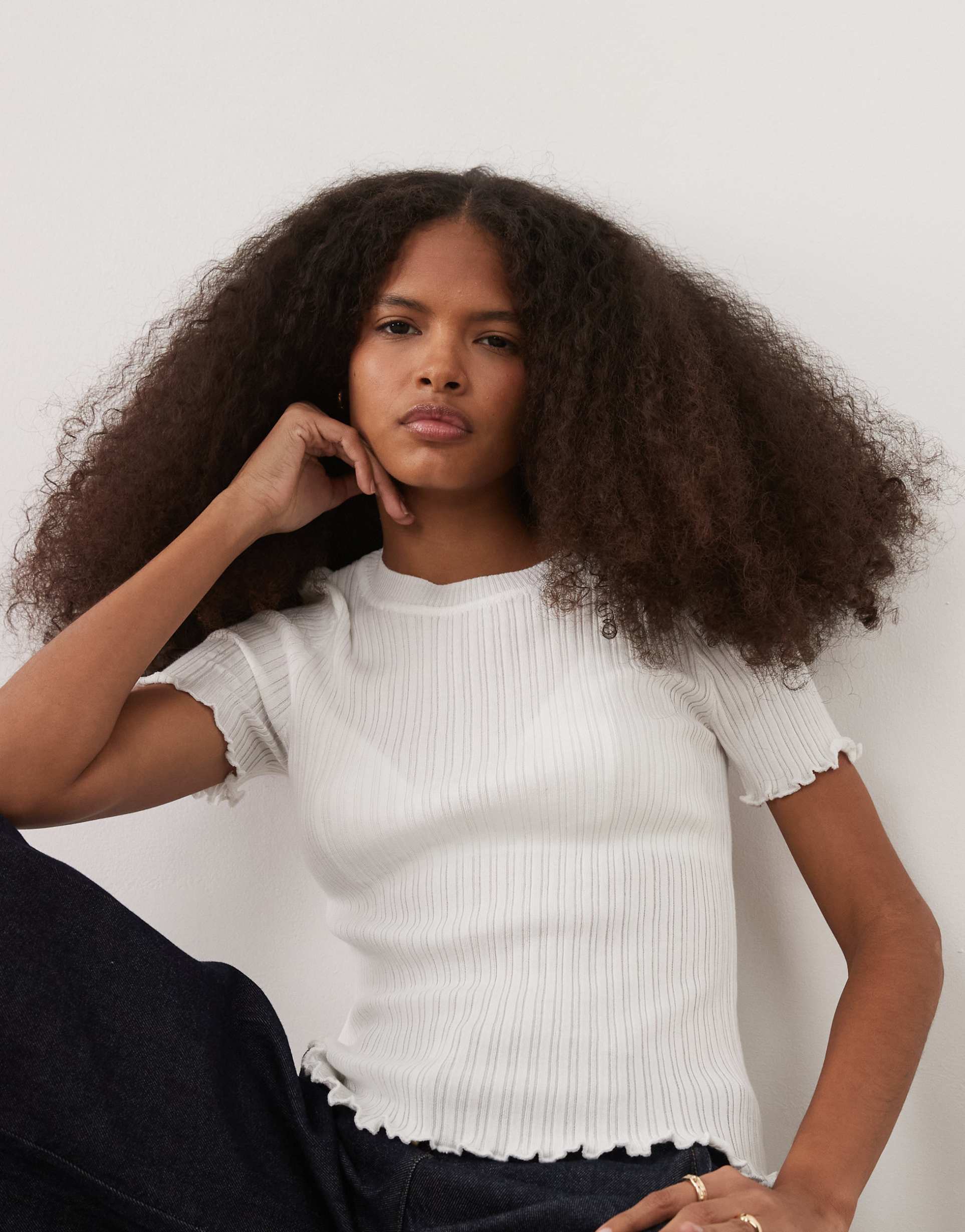 mango cotton mix short sleeve t-shirt in white