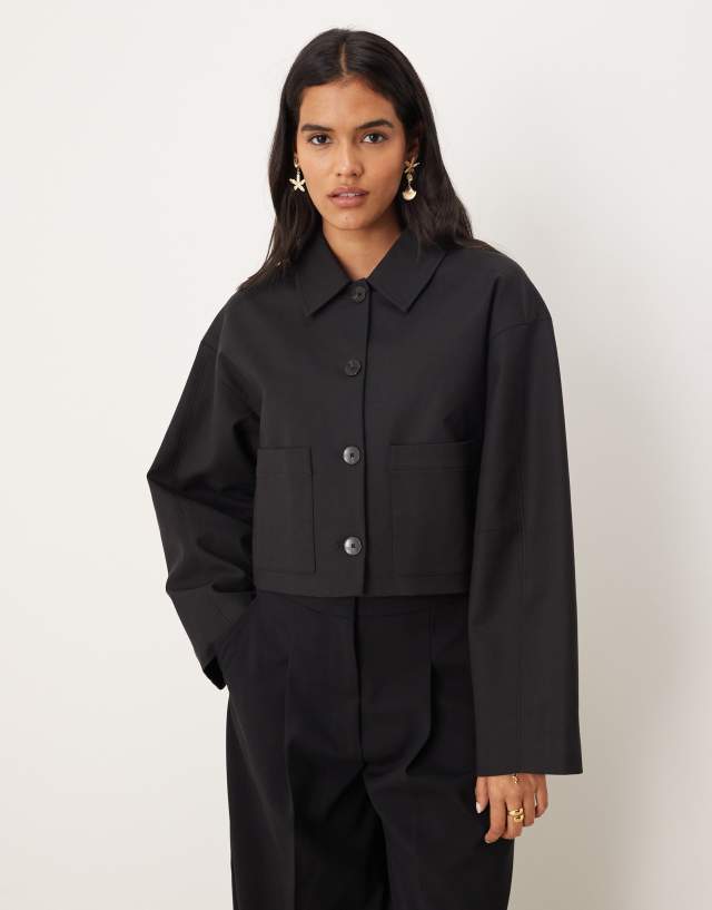 Mango cotton mix short tailored jacket co-ord in black | ASOS