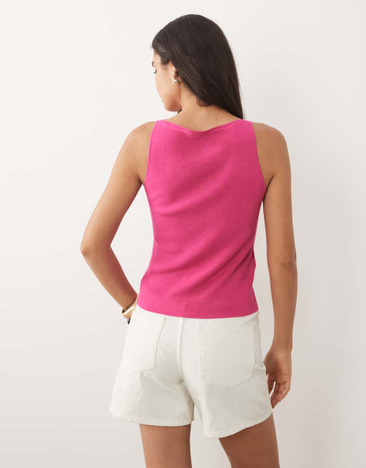Mango cotton mix sleeveless tank top in bright pink, 4 of 4