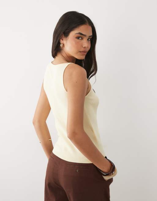 Mango cotton mix sleeveless vest in pastel yellow , 3 of 4