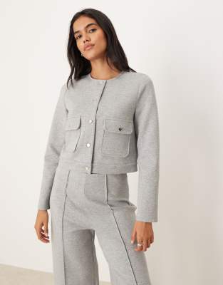 Mango Cotton Mix Soft Touch Jacket With Gold Buttons In Gray