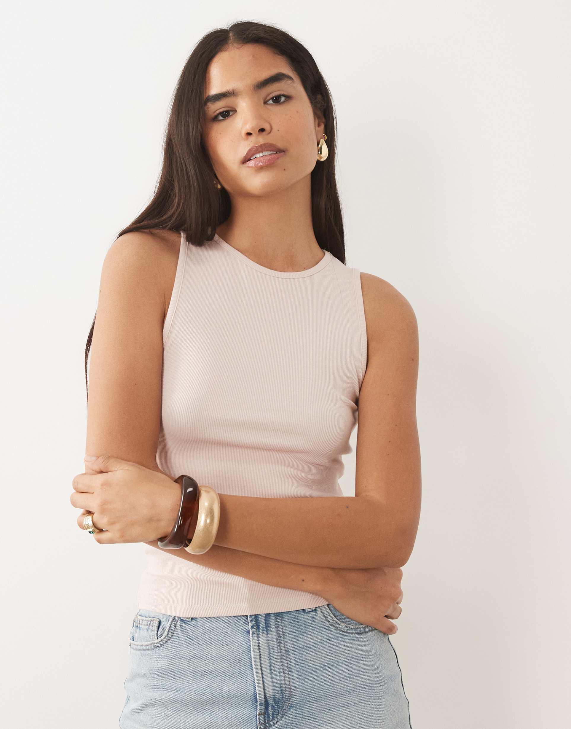mango cotton mix tank top in pastel pink