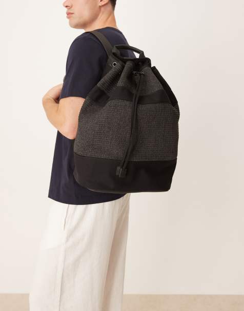 Mango cotton mix textured backpack in black - view 1