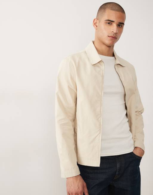 Mango cotton mix zip through Harrington jacket in beige, 2 of 5