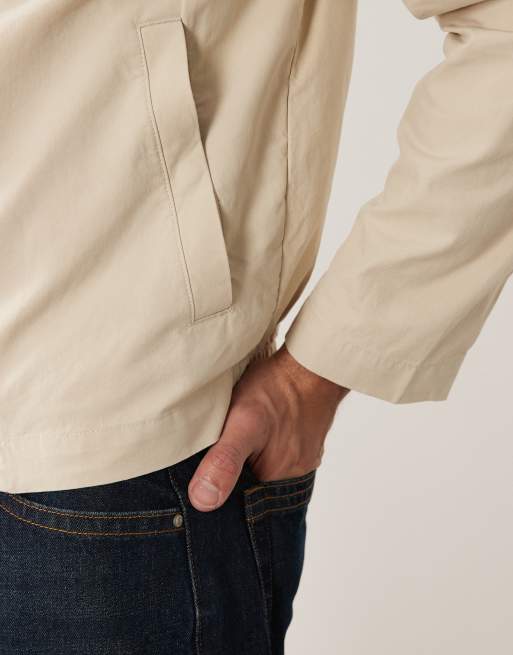 Mango cotton mix zip through Harrington jacket in beige, 3 of 5