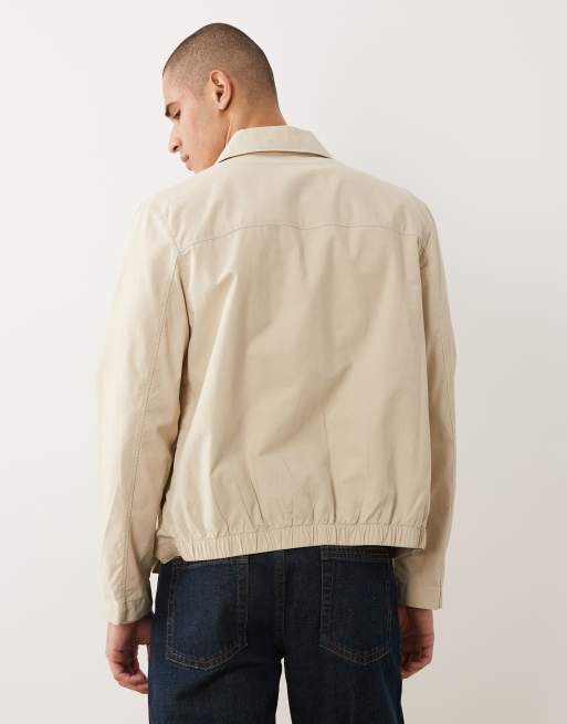 Mango cotton mix zip through Harrington jacket in beige, 5 of 5
