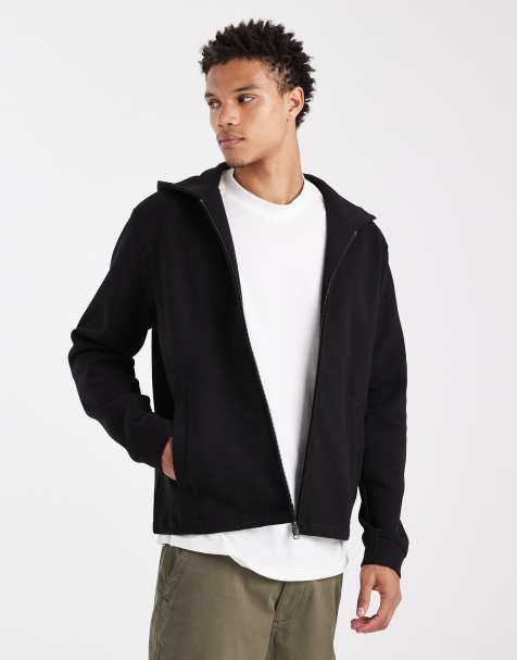 Mango cotton mix zip through hoodie in black - view 1