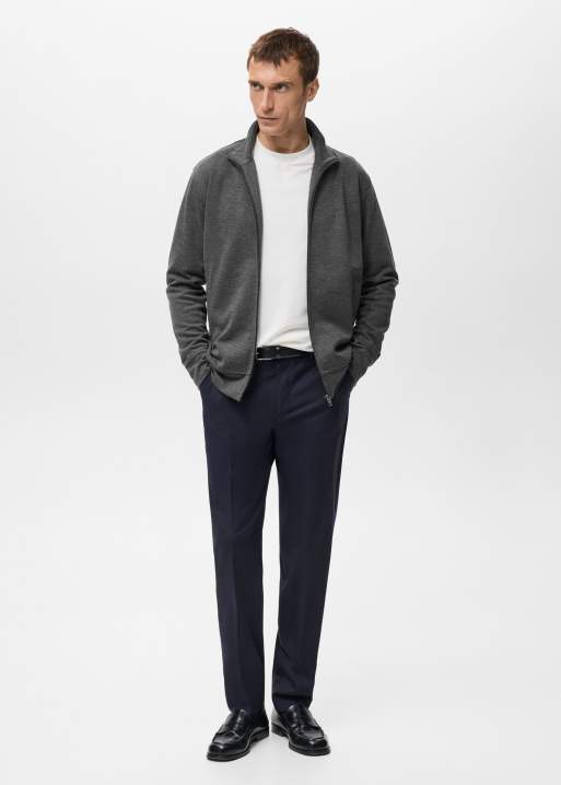 Mango cotton mix zip through sweatshirt in charcoal, 2 of 4