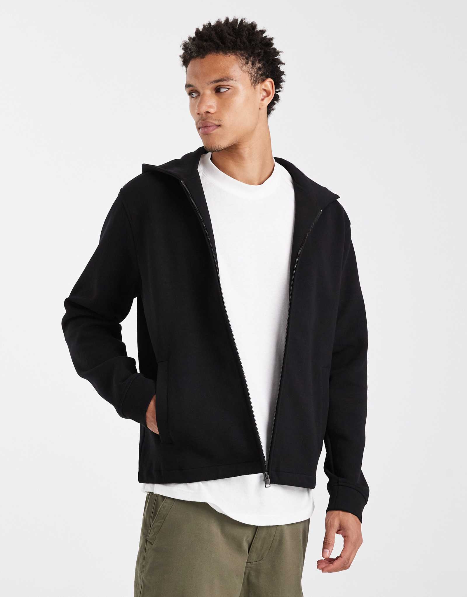 Толстовка на молнии из смеси хлопка Mango черного цвета