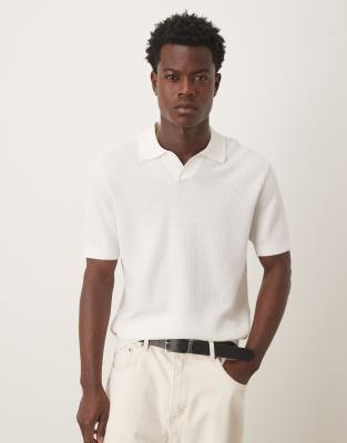 Mango Cotton Open Knit Polo Top In White