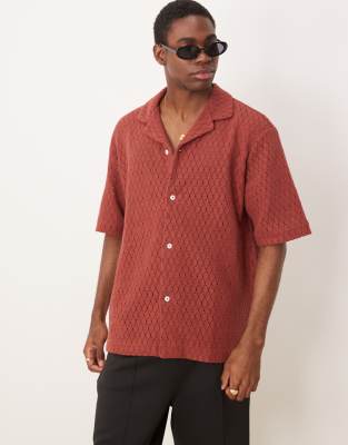 Mango Cotton Open Knit Shirt In Red