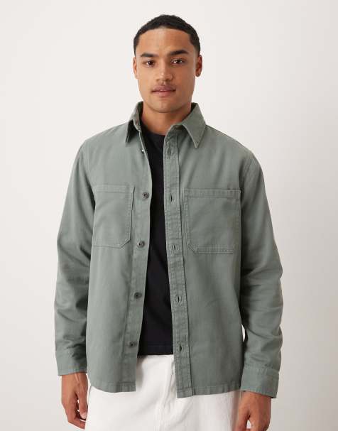 Mango cotton overshirt in sage green - view 1