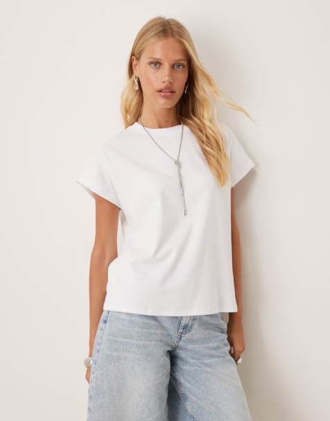 Mango cotton oversized flowy t-shirt in white - view 1