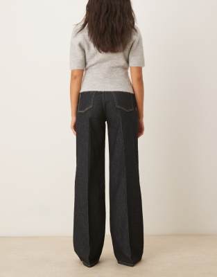 Mango Cotton Pleat Front Wide Leg Jean In Black