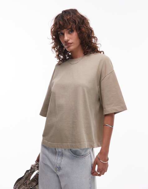 Mango cotton premium boxy drop sleeve T-shirt in beige - view 1