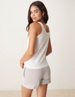 Mango Cotton Pull On Pajama Shorts And Tank Top Set In White