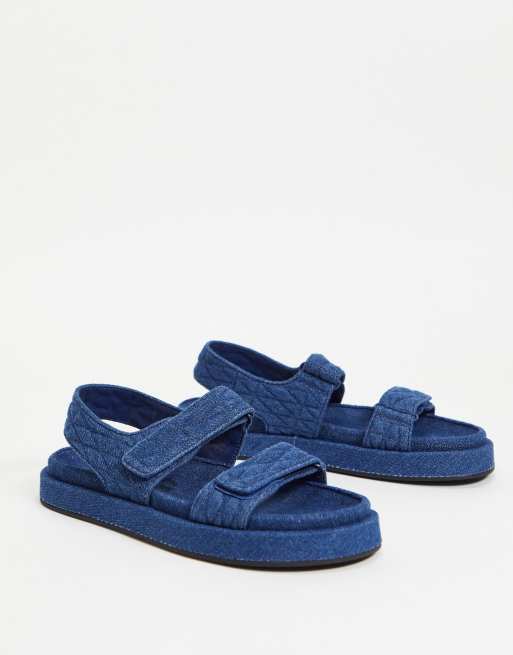 Mango cotton quilted grandad sandal in denim blue MBLUE ASOS