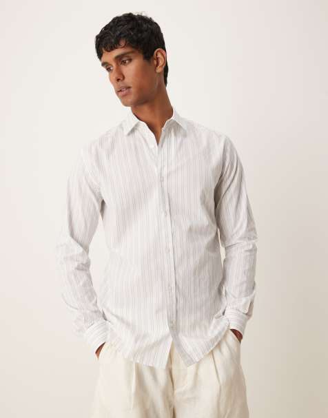 Mango cotton regular fit shirt in blue and white stripe - view 1