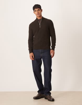 Mango Cotton Ribbed Quarter Zip In Brown