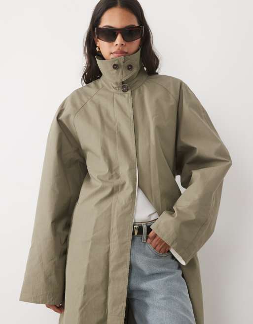 Mango cotton rich belted maxi trench coat in khaki, 3 of 4